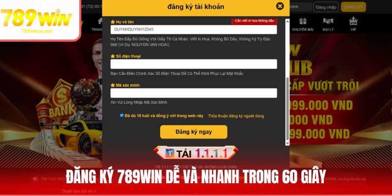 Đăng ký 789win dễ và nhanh trong 60 giây